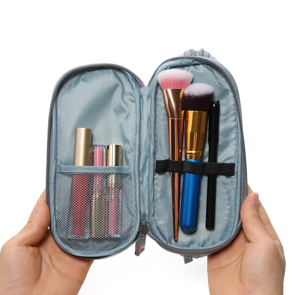 

1pc Portable Flamingo Cosmetic Bag Women Double Layer Travel Makeup Pouch Bags Circular Brush Organizer