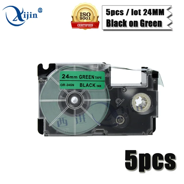 Best Price XIJIN 5pcs/lot Black on Green Label Maker Compatible for Casio XR-24GN Labels 24mm*8m Touch Marker Best Price XIJIN 5pcs/lot Black on Green Label Maker Compatible for Casio XR-24GN Labels 24mm*8m Touch Marker