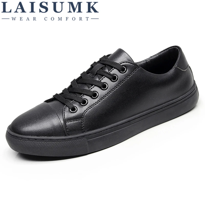

LAISUMK Men shoes casual white sneakers male luxury brand genuine leather flat skate shoes slip ons zapatos hombre boy sneakers