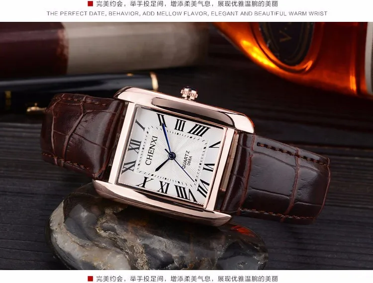 Роскошный бренд Chenxi для мужчин и женщин повседневные кварцевые часы ретро квадратный дизайн римские цифры минимализм кожаный ремешок платье часы