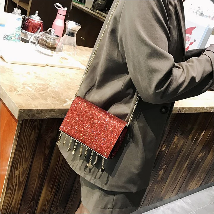 FGGS мини сумка Bling женская с кисточкой блёстки вечерняя сумочка Сумочка цепь через