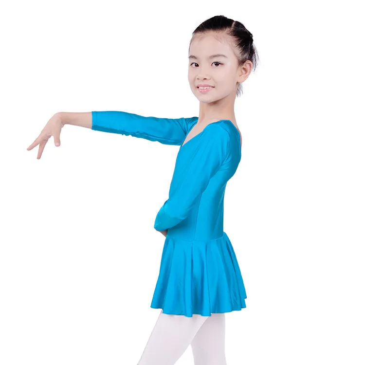 Купальник из спандекса с длинными рукавами для гимнастики, балетное платье для танцев, Детская Одежда для танцев, платья для катания на коньках для девочек - Цвет: blue