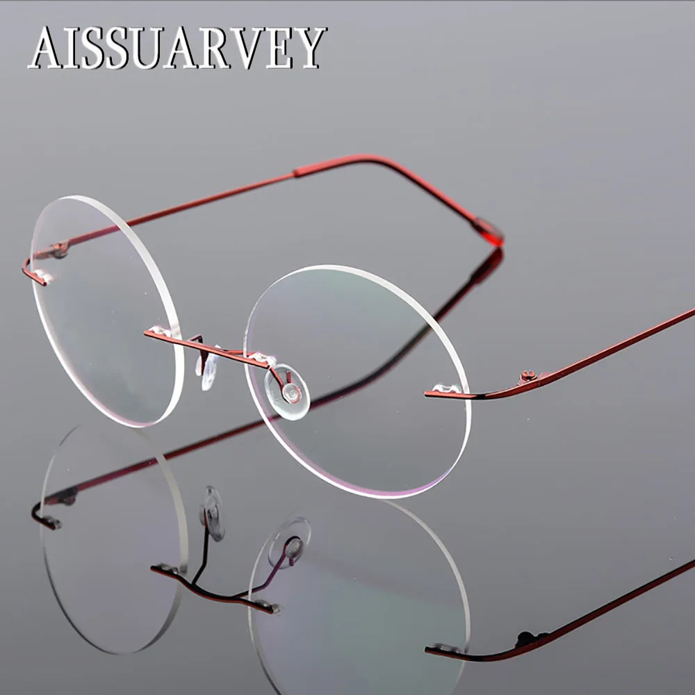 

Men's Women's Frames Rimless Round Retro Eyeglasses Optical Brand Designer Prescription Titanium Alloy Flexible Eyewear Cheap