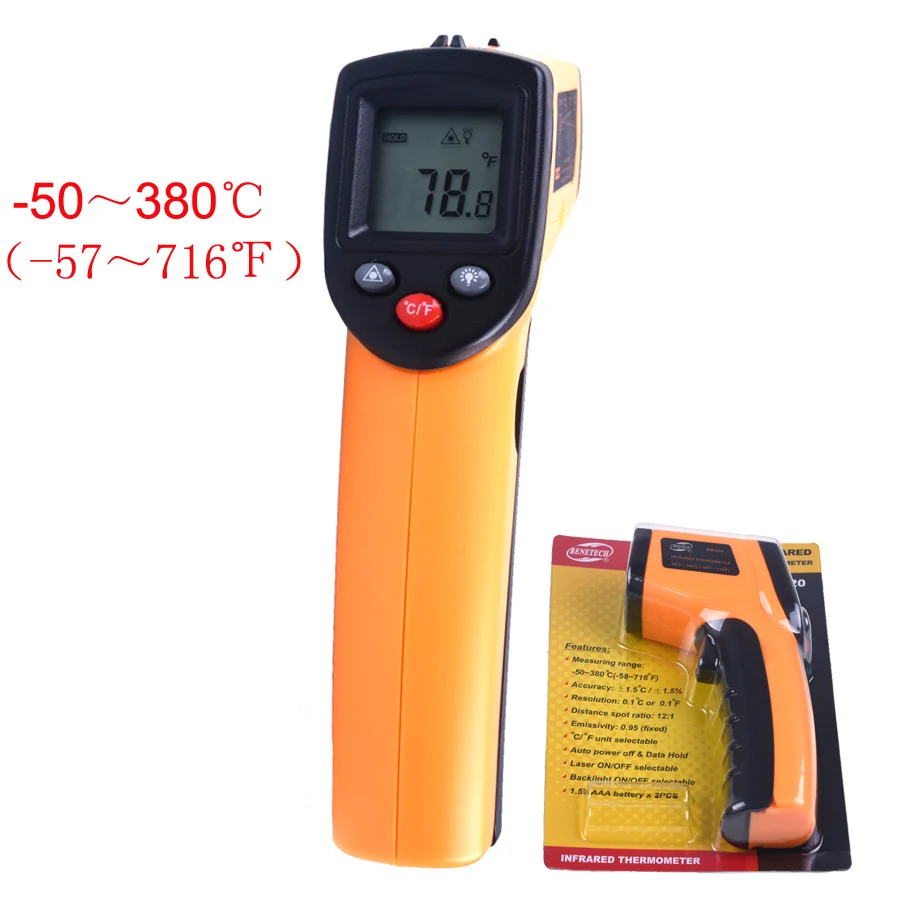 

GM320 Digital Laser LCD Display Non-Contact IR Infrared Thermometer -50 to 380 C Car Diagnosis and Maintenance Auto Temperature