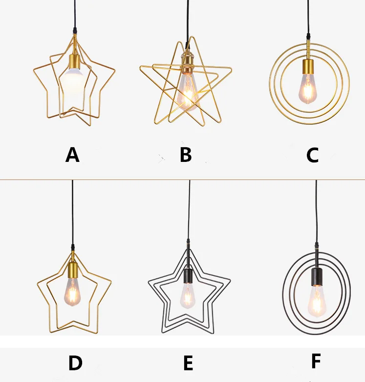 Современные светодиодные крытые металлические подвесные светильники Светильник звезда золотой черный железный подвесной светильник для ресторана домашние украшения для комнаты