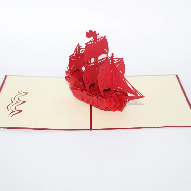  1pcs Business Greet Cards Creative 3D Classic Sailboat DIY Paper Card Wedding Party Invitations Car - 32987517625