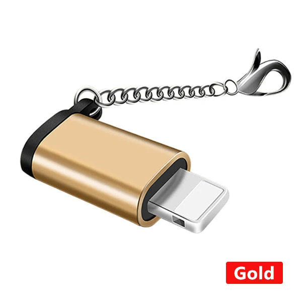 AIFFECT Micro USB для освещения OTG адаптер с брелоком для Apple для iphone X 7 8 6 Мини синхронизация данных Зарядка конвертер - Цвет: Золотой