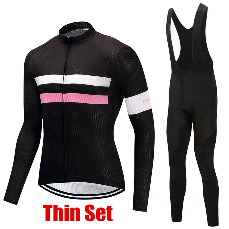 Fualrny для мужчин и женщин с длинным рукавом комплект велосипедной одежды Mtb дорожный горный велосипед Велоспорт Джерси комбинезон набор с 9D гелевой подкладкой - Цвет: Bib Thin Set