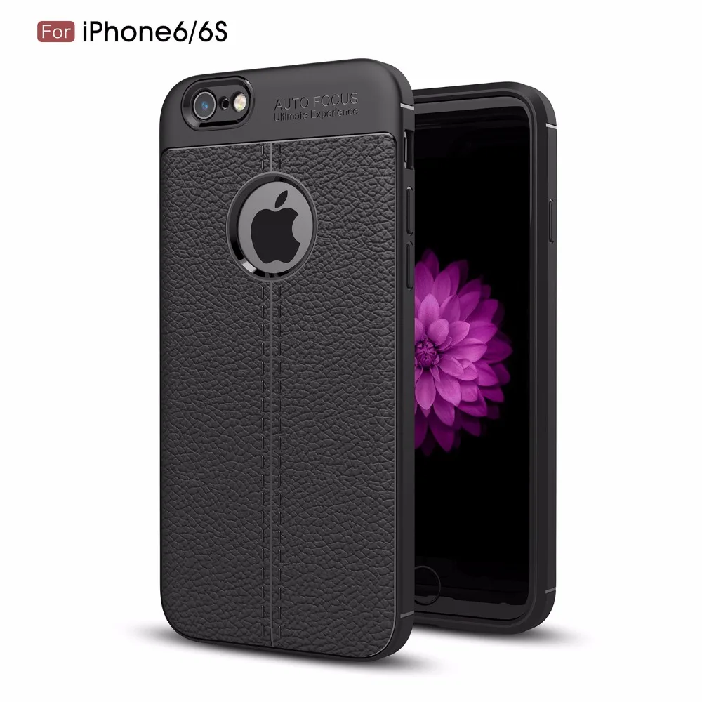 Luxury Litchi Grain Leather Phone Case For iPhone 6S Cover Silicone