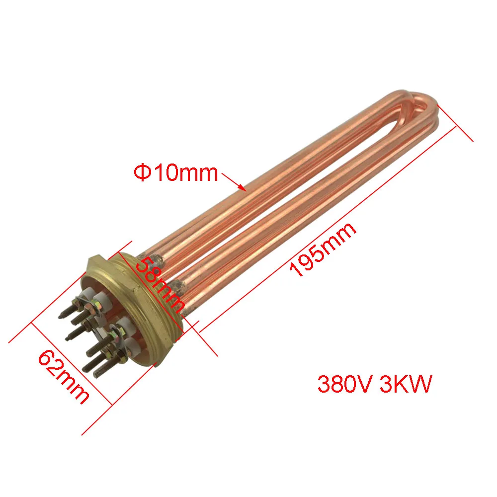 Новинка) DN50 2 дюйма 58 мм медный нагреватель воды элемент 220 В/380 В - Цвет: DN50 195mm 380V3KW