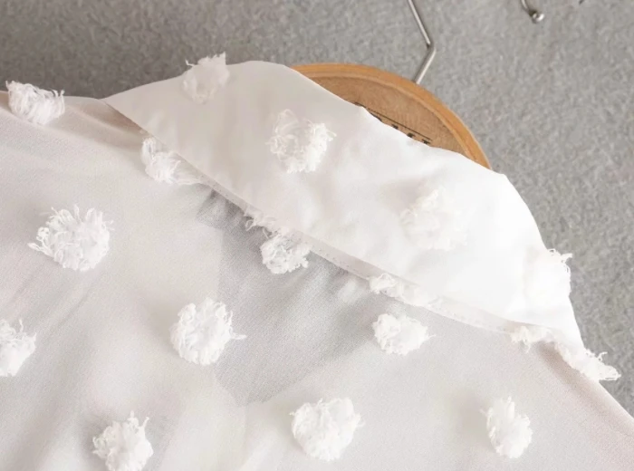 Флокированная шифоновая женская рубашка в горошек с длинным рукавом, повседневная женская белая блузка топы свободного покроя, лето, Blusas Mujer S5781