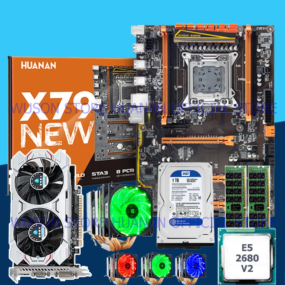 Mobo HUANAN ZHI deluxe X79 материнская плата со скидкой с M.2 CPU E5 2680 V2 кулером RAM 16G(2*8G) 1 ТБ 3 5