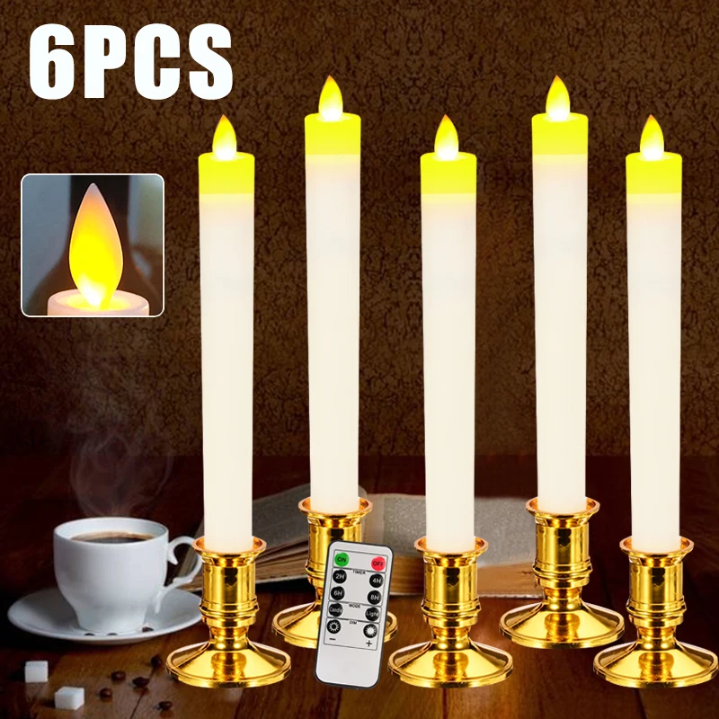 

6pcs/set Electric LED Candle Flameless Battery Flickering Candle Light Remote Control Candlelight Dinner Accessories