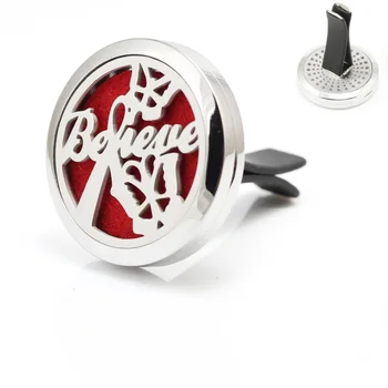 

30mm Stainless Steel Believe Letter Design Car Aroma Diffuser Essential Oil Car Diffuser Vent Clip