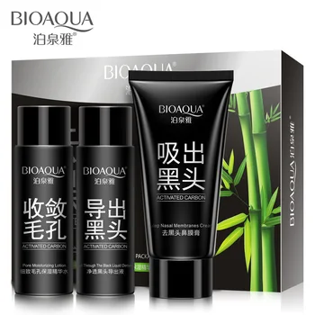 

BIOAQUA Bamboo Charcoal Black Mask Face Care Deep Cleansing Purifying Blackhead 3 Steps Black Head Remover Acne Nose Mask