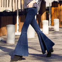 Новые весенне-осенние джинсы со средней талией винтажные большие расклешенные брюки рыбий хвост женские длинные облегающие джинсовые брюки джинсы с кроем для женщин W1200
