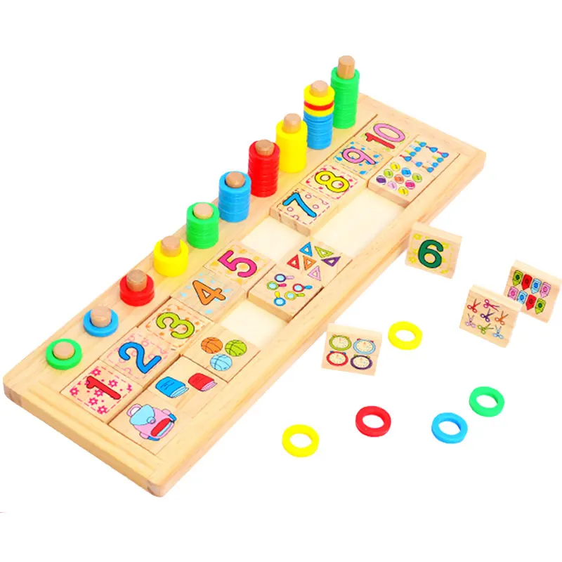 

Wooden Math Toys Early Learning Counting Stack Rings Numerical Matching Board Educational Teaching Materials MF0764H