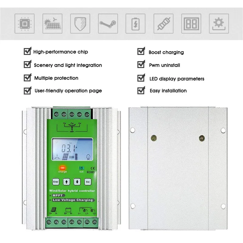 Ветряной солнечный гибридный контроллер 12 V 24 V Boost MPPT ветрозащитная Панель Авто отличает от зарядки батареи обратная защита