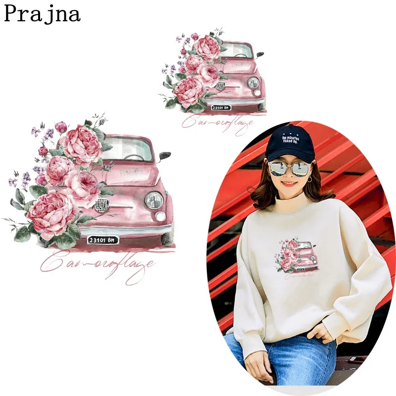 

Prajna Heat Transfer Flower Pink Car Transfer Iron On Stickers Hot Iron Vinyl PVC Printed Appliques Thermal Transfer For Clothes