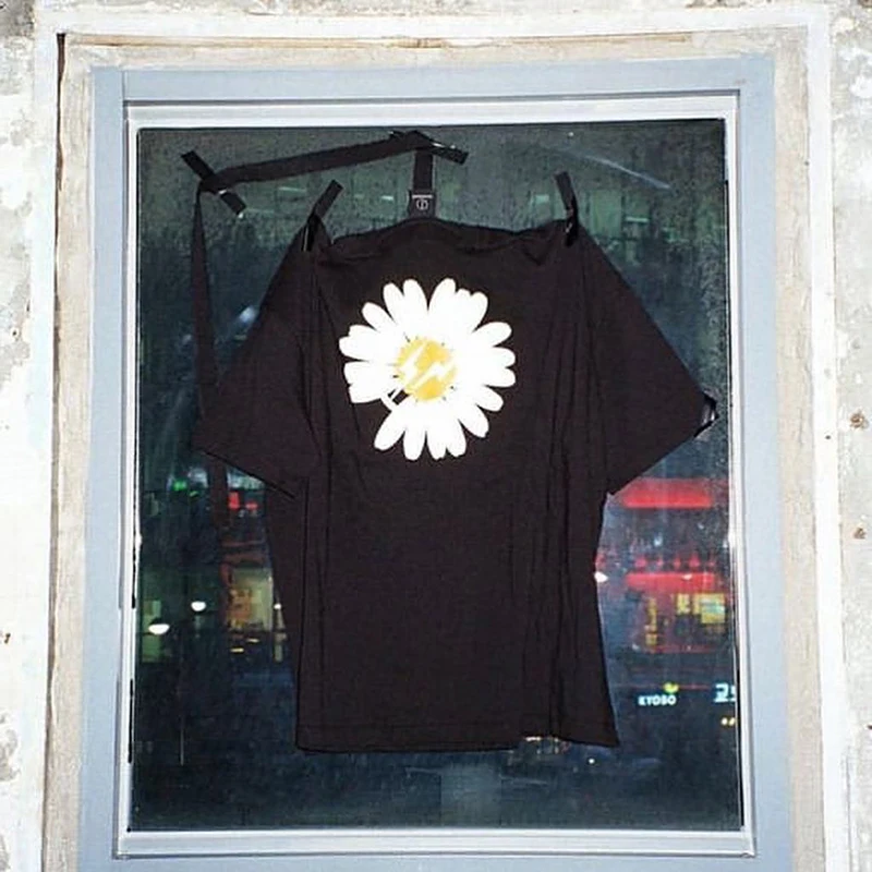 Peaceminusone черная футболка с принтом, мужская и женская 1:1, лучшее качество, футболка, Peaceminusone, хризантема, топ, футболка