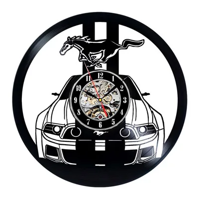 Ford Mustang Виниловая пластинка настенные часы современный дизайн украшение для гостиной автомобиля логотип Подвесные часы настенные часы домашний декор бесшумные - Цвет: Type 2