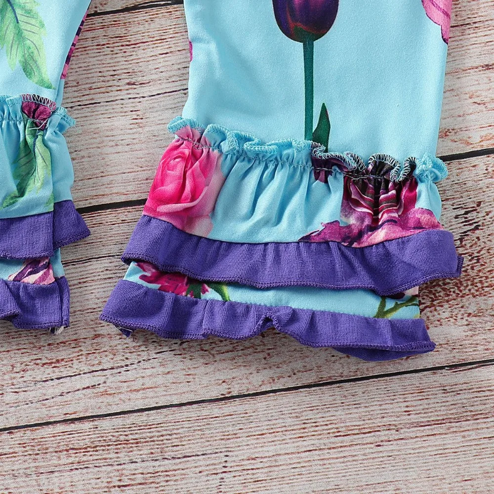 Комплекты одежды для маленьких девочек милые топы с длинными рукавами+ штаны с цветочным принтом весенние комплекты из 2 предметов для маленьких девочек