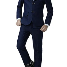 Новинка года; темно-синие костюмы для мальчиков; 2 предмета; смокинг для мальчиков и брюки для свадебной торжественной вечеринки