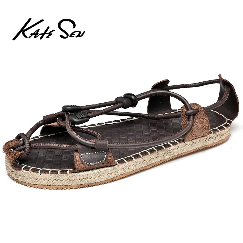 

KATESEN 2019 men's summer Roman sandals leather casual shoes men's non-slip breathable slippers beach sandals large size 38-48