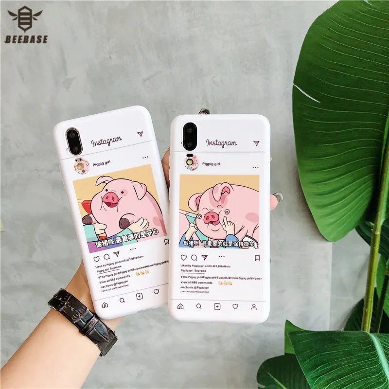 For iphone 7 case For iphone 8 case For iphone 6 6s 7 8 Plus Glossy soft Pig Cartoon  Phone case For iphone X cover case fundas