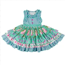 Трикотажное Хлопковое платье с цветочным принтом и оборками для девочек 1-10 лет