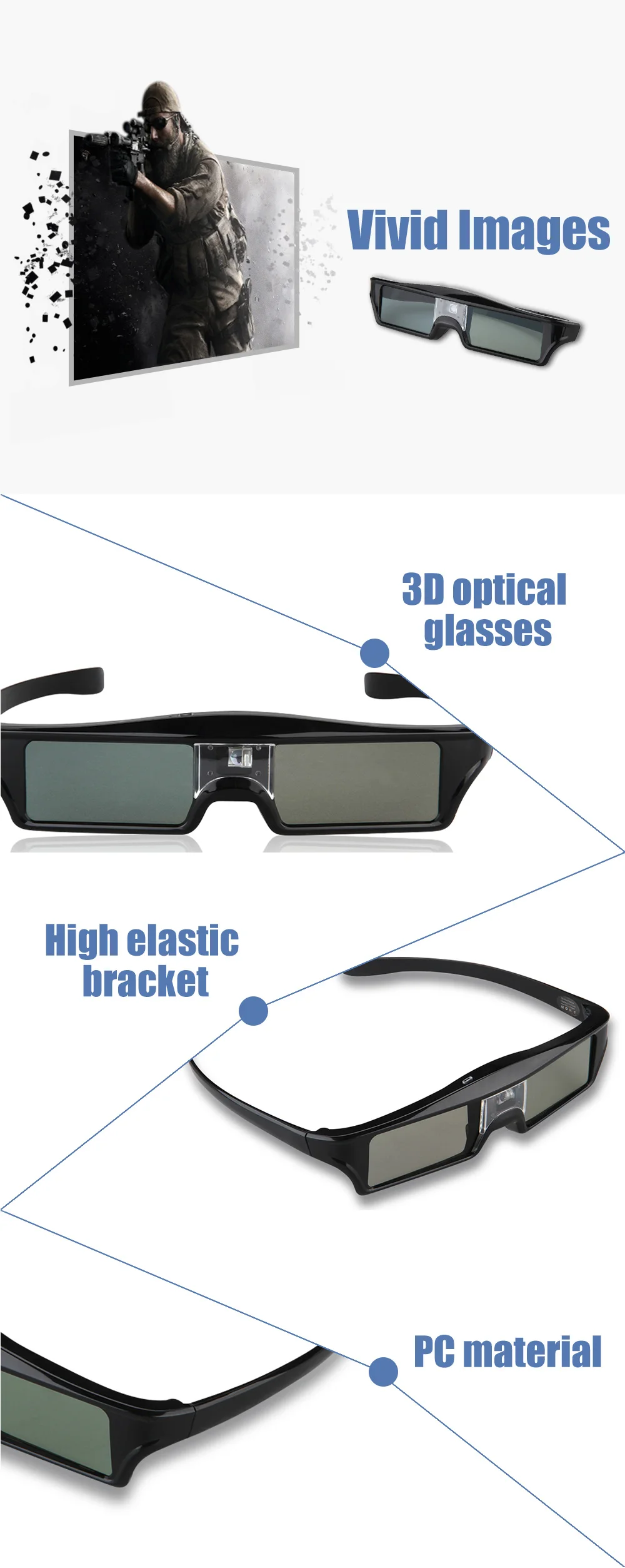 Excelvan KX-30 3D Active DLP-link Shutter Glasses For 3D DLP link projectors Optama Acer BenQ NEC ViewSonic Sharp Dell (3)