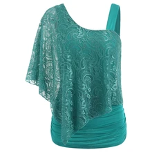

2018 Sexy Women One Shoulder Lace Panel T-shirt Slash Neck 3/4 Batwing Sleeve Casual Solid Loose Shirt Lady Folded Backless Top