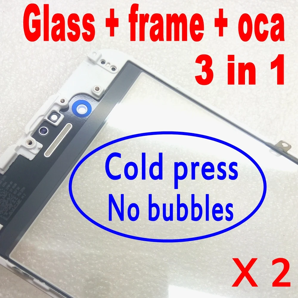2pcs New Cold Press Front Glass+frame+oca For Iphone 6 6s Plus Outer
