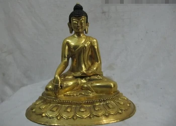 

USPS to USA S2695 Tibet Monastry 100% Pure Bronze Copper 24K Gold Gild Shakyamuni Buddha Statue