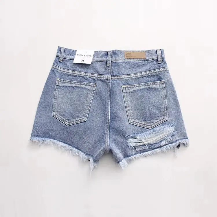 

Ripped denim shorts with open hips, new women's summer fur-trimmed, high-waisted, wide-leg jeans
