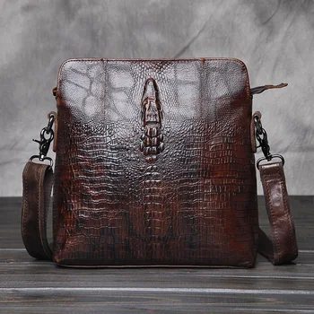 

High Quality Genuine leather Men Crocodile Bag Real Skin Crossbody Shoulder Messenger Bag First Layer Cowhide Business Handbag