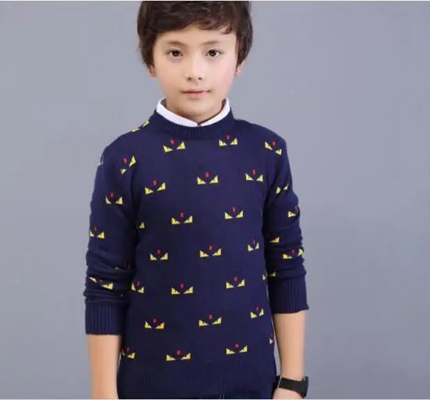 Осенняя детская одежда, Свитера для мальчиков, повседневный вязаный пуловер с длинными рукавами и принтом, Свитера для мальчиков, Детский свитер с круглым вырезом