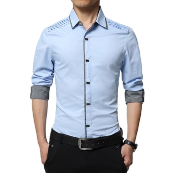 

Fashion Turn Down Collar Solid Color Long Sleeve Shirt Business Men Slim Fit Top