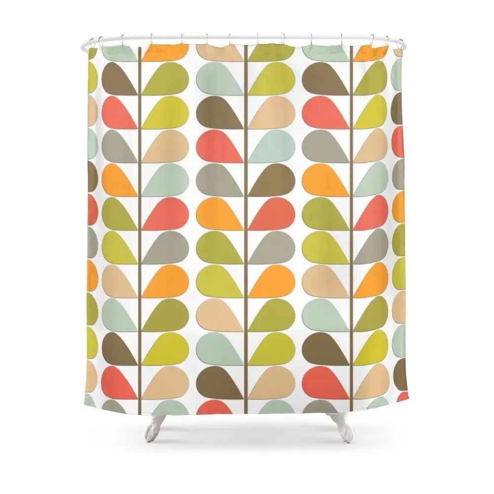 RetroMidCenturyModernPatternShowerCurtainSetWaterproofBath