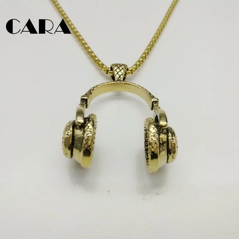 

CARA New Gold Color Stainless Steel necklace Sport Headset Music Carnival Headphones Pendants Necklaces for Men Jewelry CARA0192
