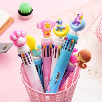 

Cute girl heart cartoon multicolor press ballpoint pen student multi-function hand account mark ten-color pen