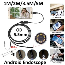 5.5mm Lens MircoUSB Android OTG USB Endoscope Camera 1M 2M 3.5M 5M Waterproof Snake Tube Pipe Android USB Borescope 720P Camera