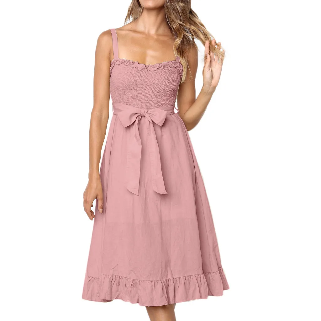 

Women's Dresses Boho Style Geometric Floral Spaghetti Strap Button Down Belt Swing Dress Evening Party Beach Dresses Vestidos