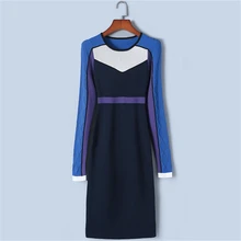 Tunjuefs дизайнерское тонкое платье с цветными блоками для подиума Новое сексуальное Элегантное открытое платье Женский пуловер с дырками вязаное платье