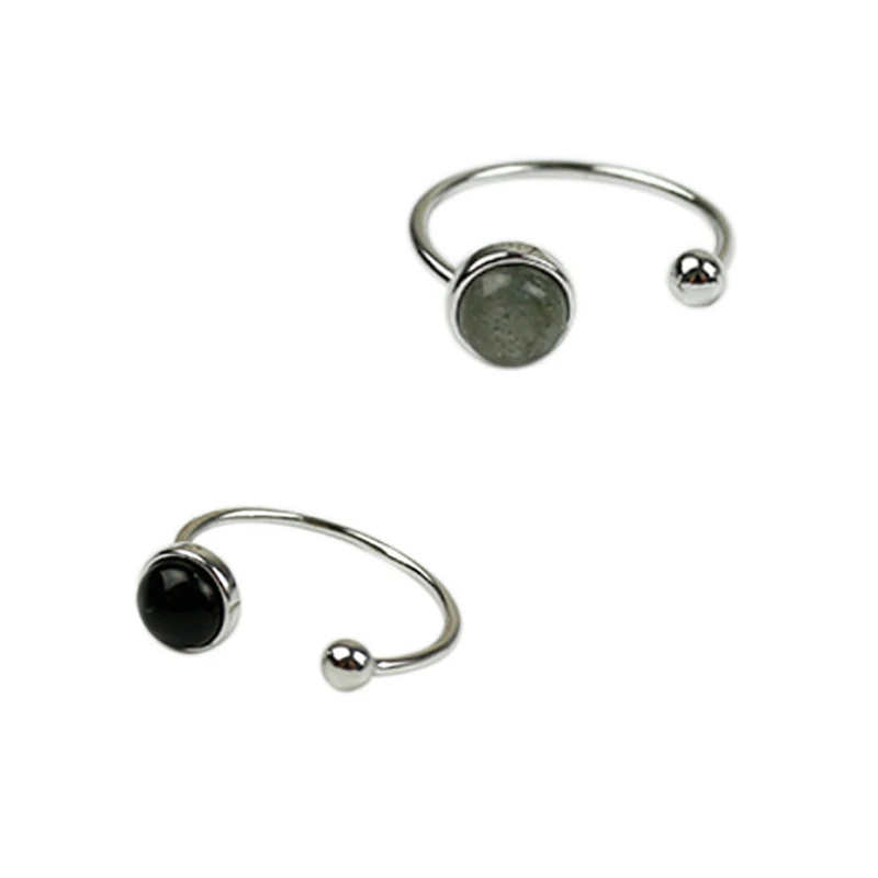 Женские Модные кольца от F.I.N.S. Черное кольцо с геометрическим шариком. Серебряные кольца с камнем 925 пробы для женщин. Регулируемые кольца