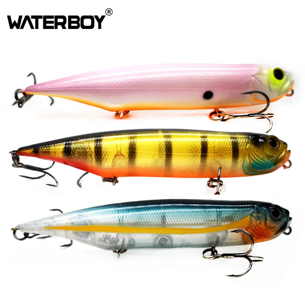 

WATERBOY 12cm 21g Pencil Fishing Bait Saltwater Topwater Fish Dog Rattle Artificial Stick bait 3 Hooks Hard Fishing Lure