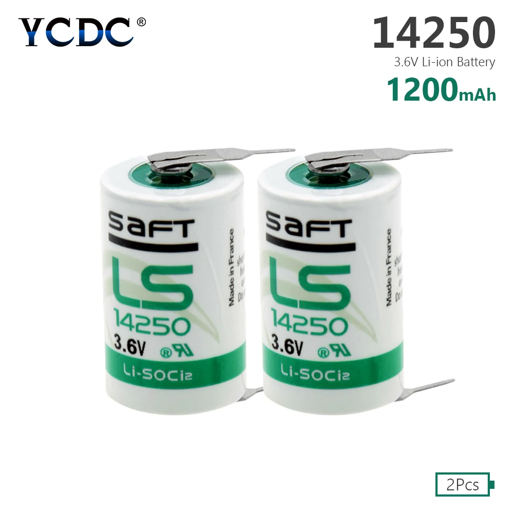 

2 Pcs 3.6V 1200mAh 14250 Li-SOCl2 1/2 AA Battery With Welding Pins LS-14250 R6 L14250 ER14250 SL350 High Energy Batteries
