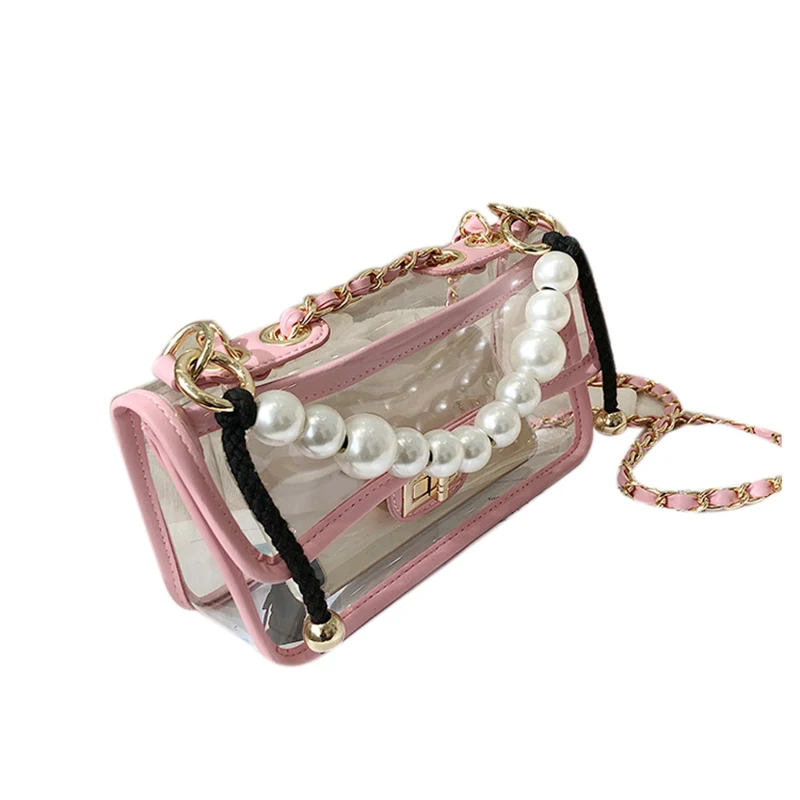 

Pearl Tote Transparent Jelly Bag Handbag Chain Shoulder Bag Messenger Bag