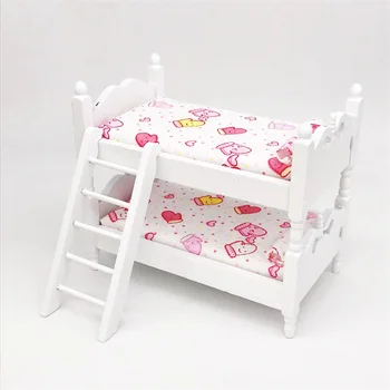 

1:12 doll house dollhouse mini furniture model children's room scene wooden bunk bed stacked bed