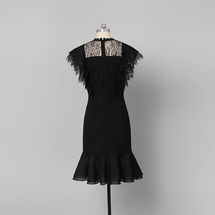Wreeima выдалбливают кружева женские мини платья лето без рукавов Vestido оборками сексуальное стоячие тонкие Русалка платье
